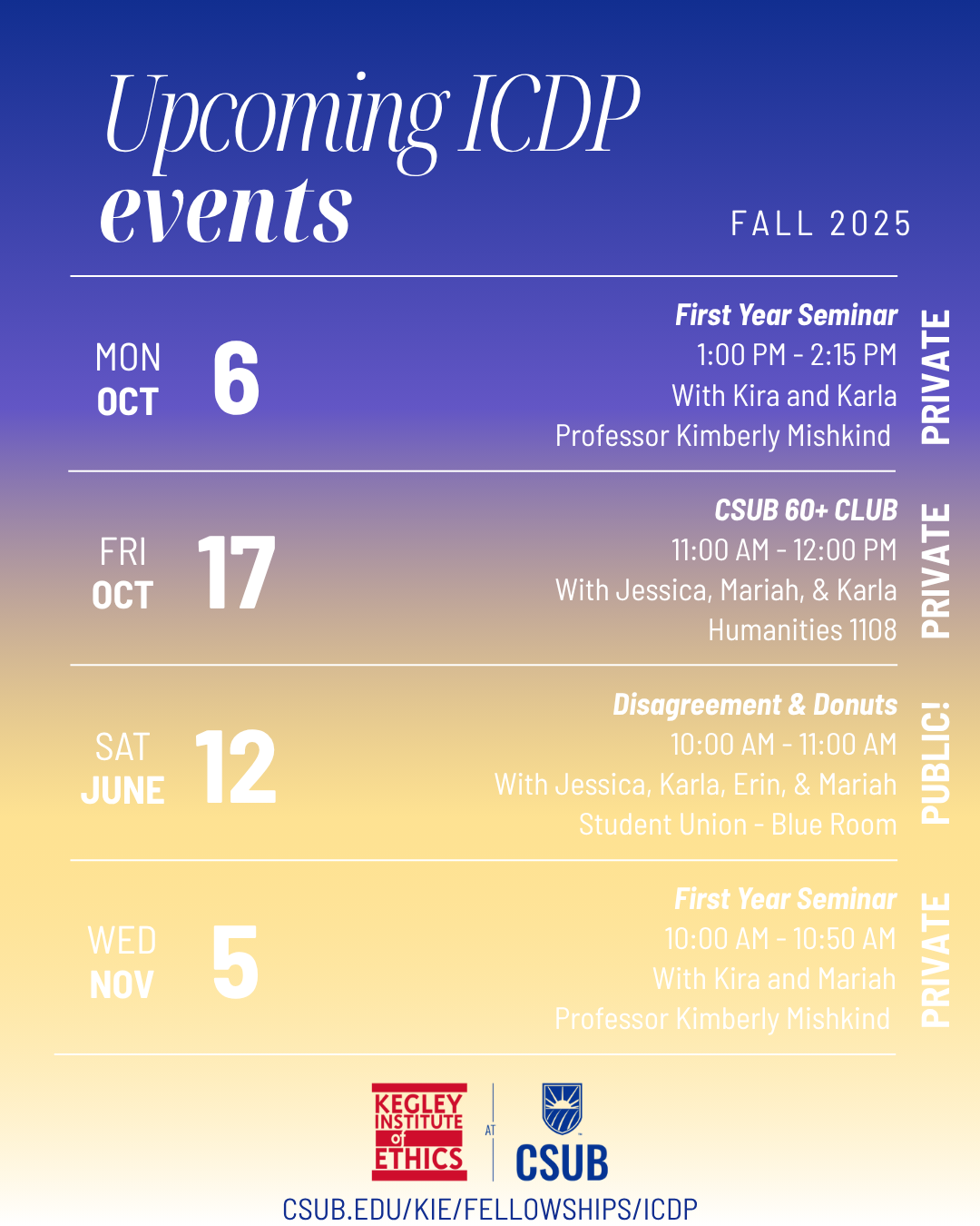 List of ICDP's events for the Fall 2025 Semester