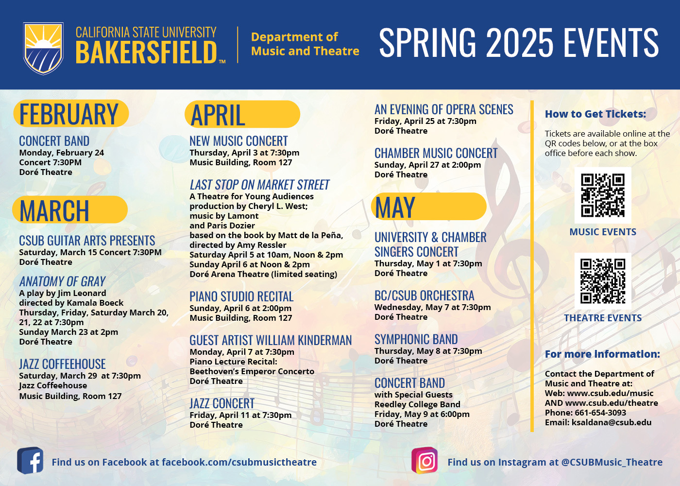 Music and Theatre schedule