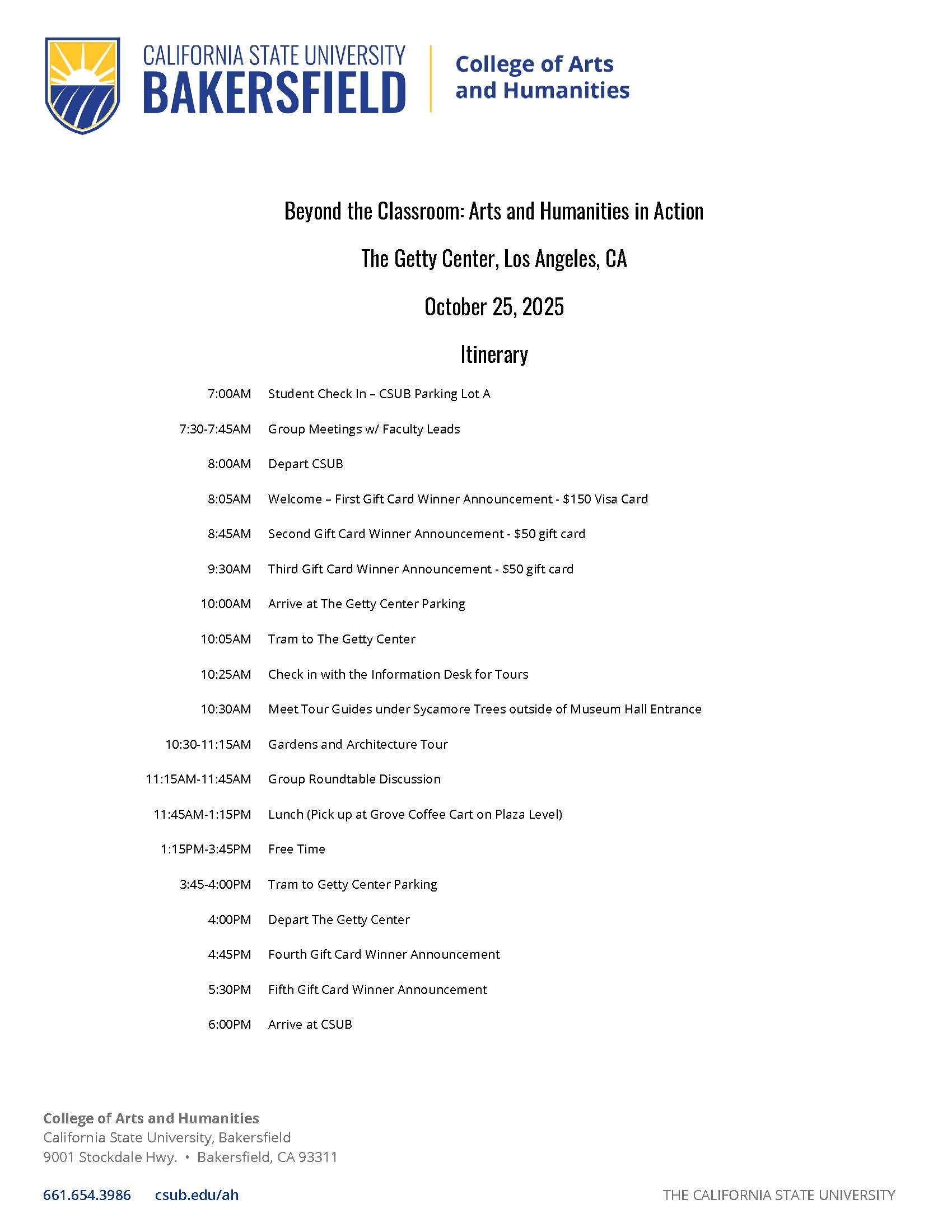 Beyond the Classroom Itinerary