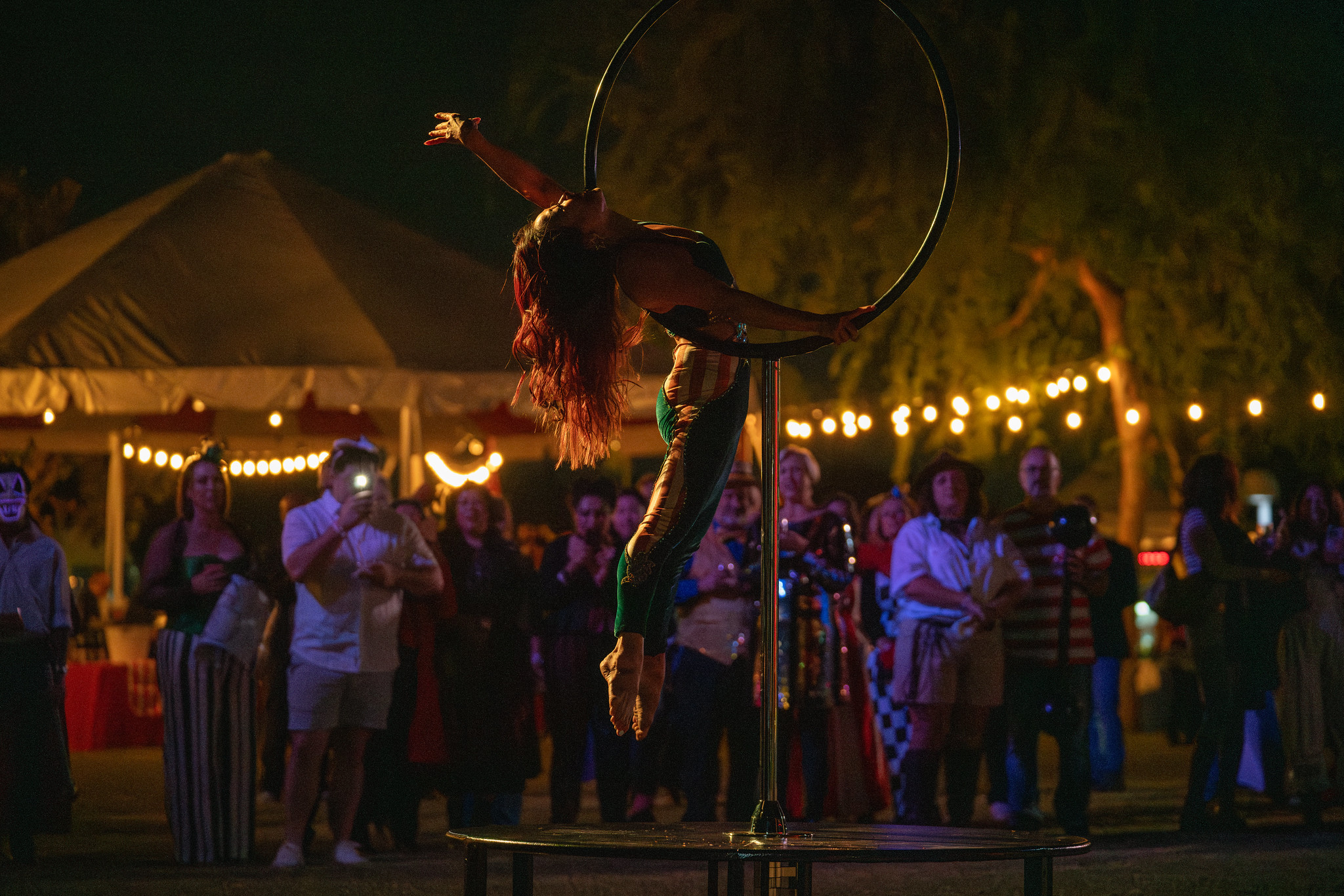 Christine Lee performs on the lollipop lyra at Party in the Park 2025