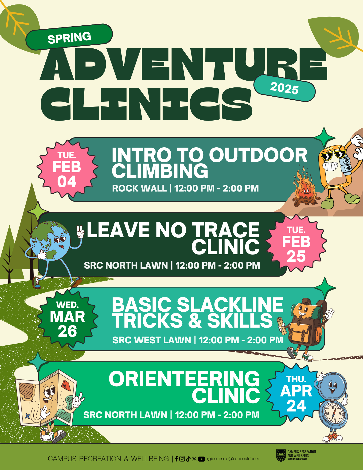 Spring 2025 Adventure Clinics Event Schedule.