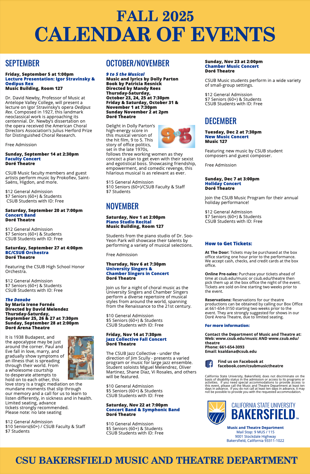 Calendar of Events for the fall 2025